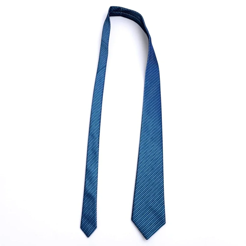 Vintage IBM Taiwan Mens Blue Striped Logo Corporate Necktie Tech Collectible